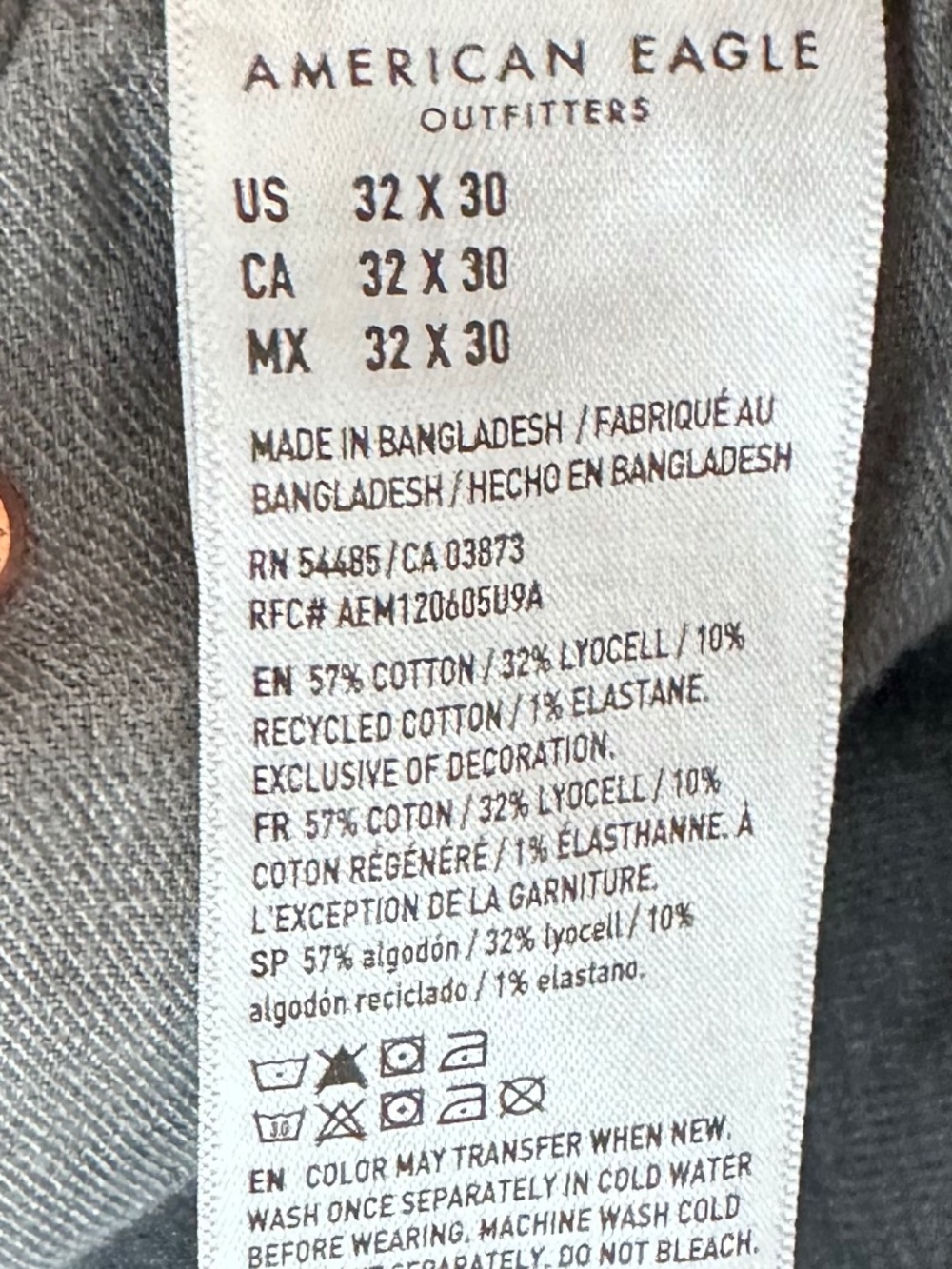American Eagle Slim Straight Men's Jean, Stone Gray, Size 32 x 30 - Picture 4 of 11